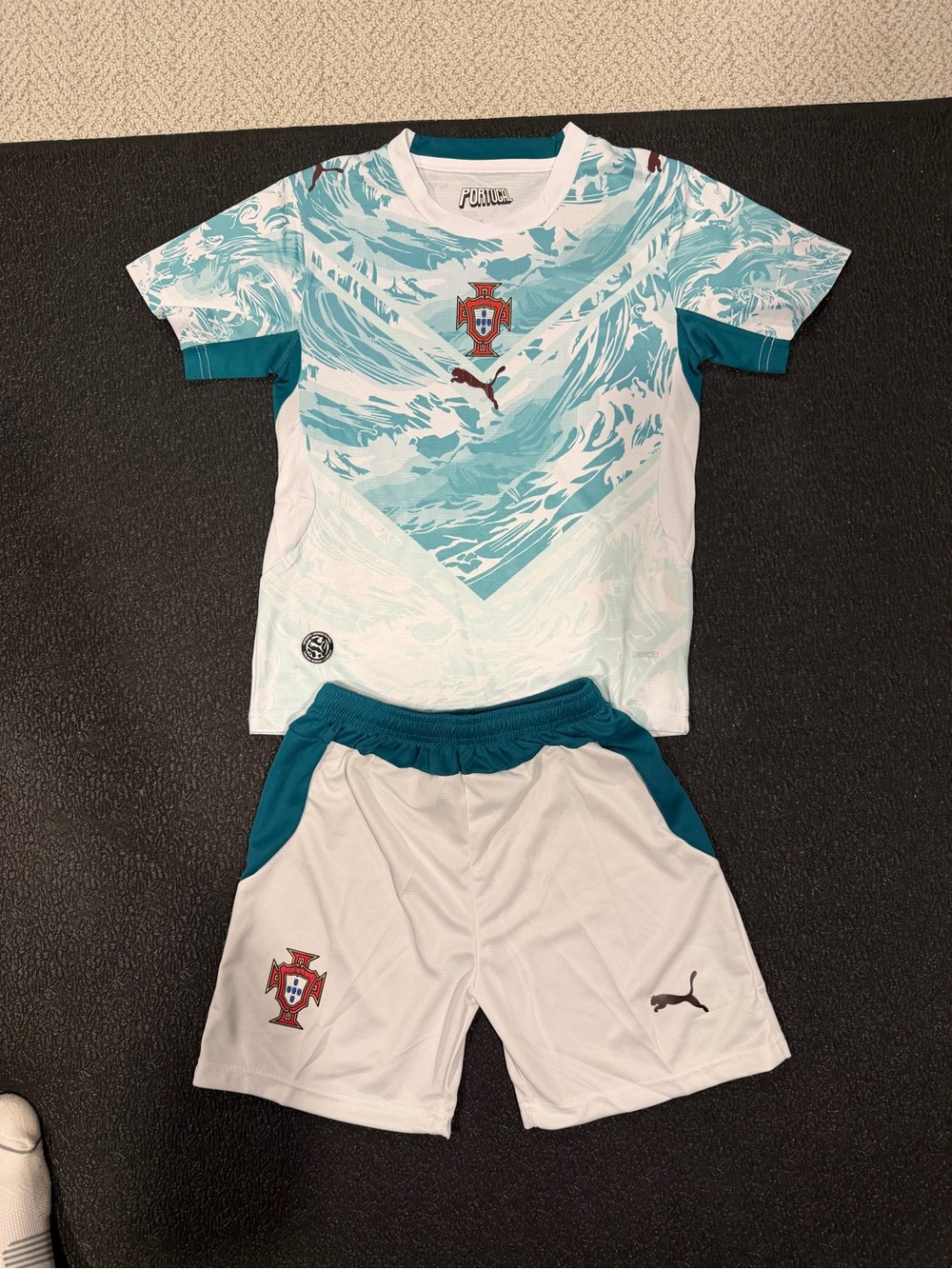 Kids Puma White Portugal Soccer Kit (Shirt & Shorts)